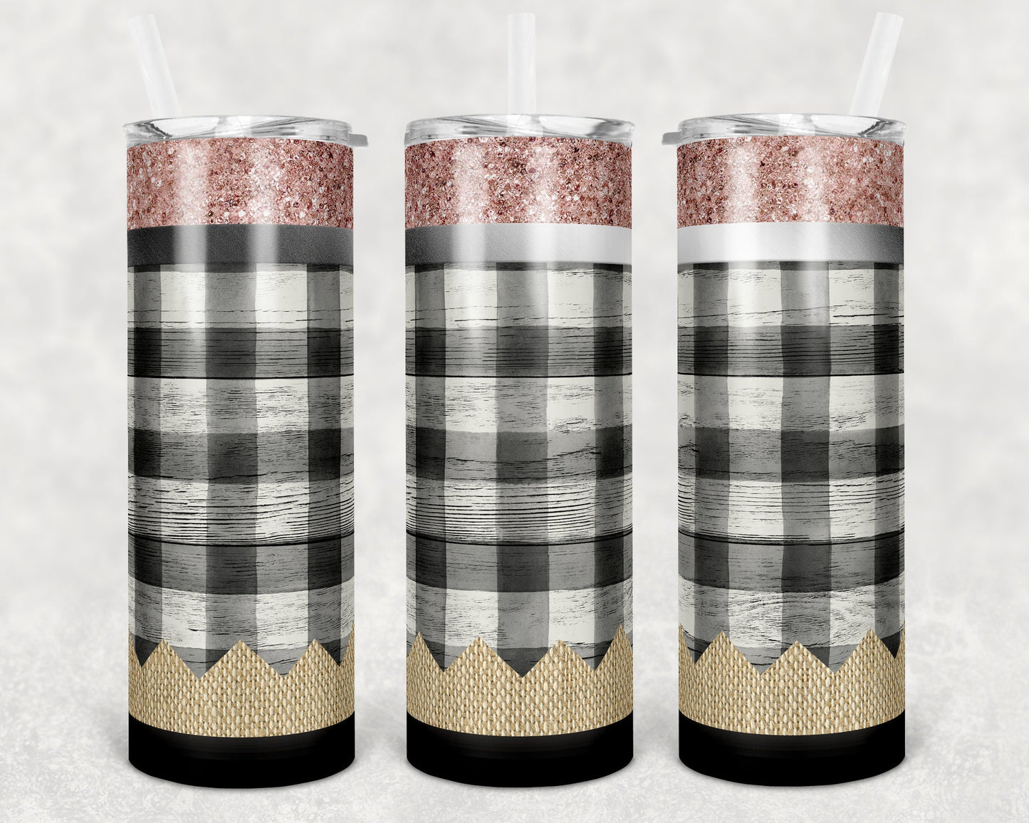 20 oz Skinny Tumbler Pencil Buffalo Plaid and Glitter Teacher Tumbler Sublimation Design