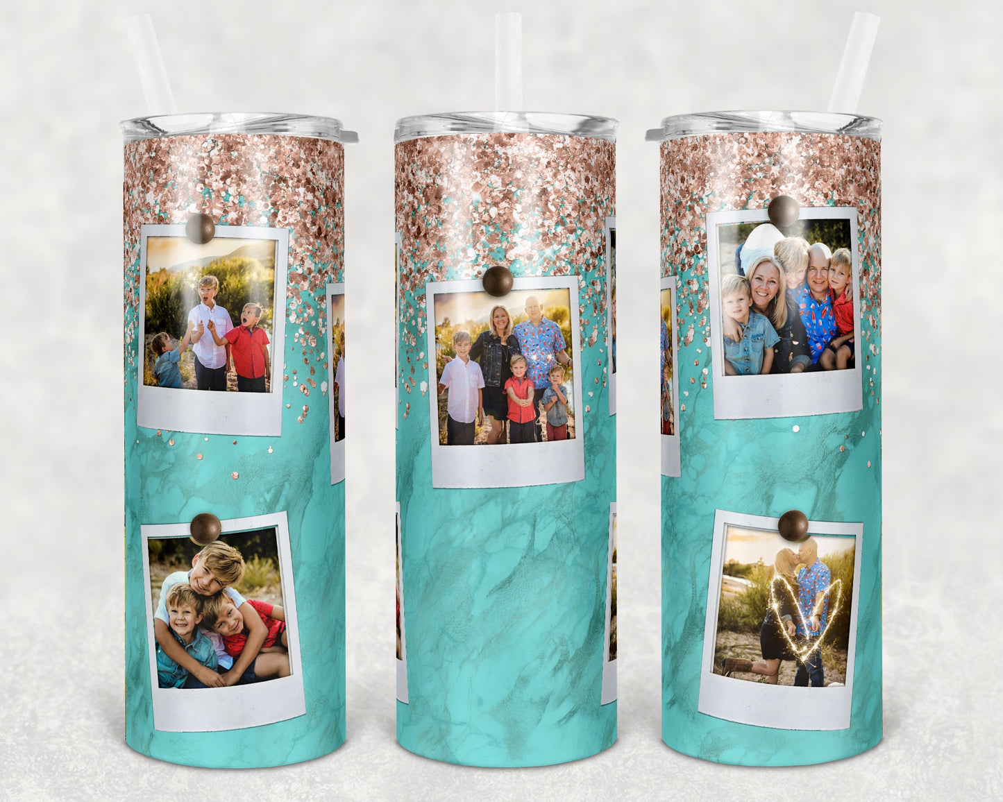 20 oz Skinny Tumbler Picture Frame Marble Glitter Sublimation Design