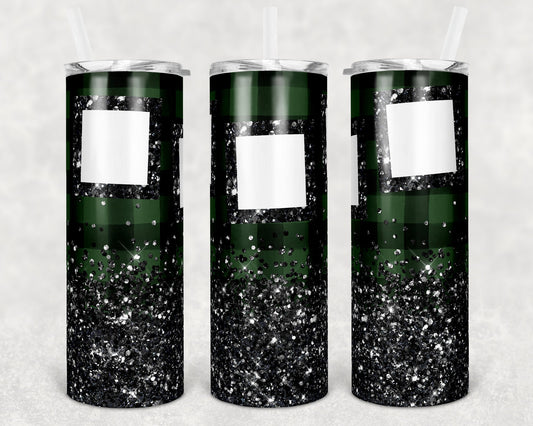 20 oz Skinny Tumbler Sublimation Template Green Buffalo Glitter Photo Design