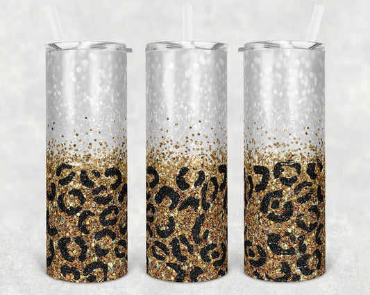 20 oz Skinny Tumbler Sublimation Design Template White Black Gold Leopard Glitter Design Inst tumblers