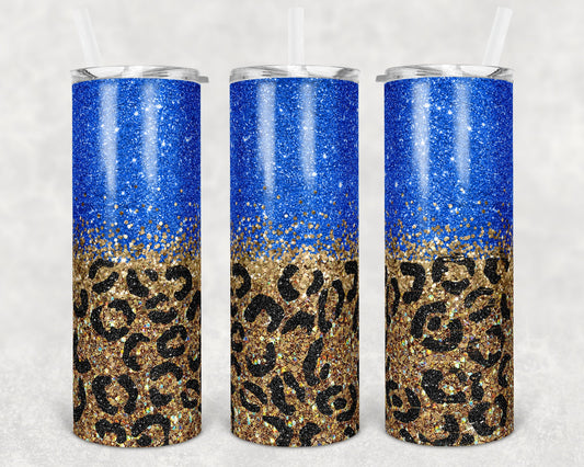 20 oz Skinny Tumbler Sublimation Design Template Blue Black Gold Leopard Glitter Design Inst tumblers