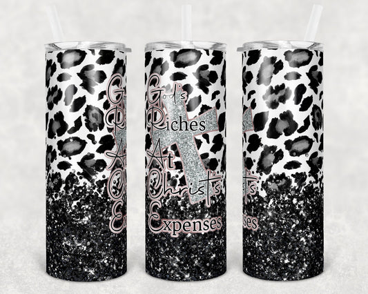 20 oz Skinny Tumbler Sublimation Design Template Grace White Black Leopard Glitter Design Inst tumblers