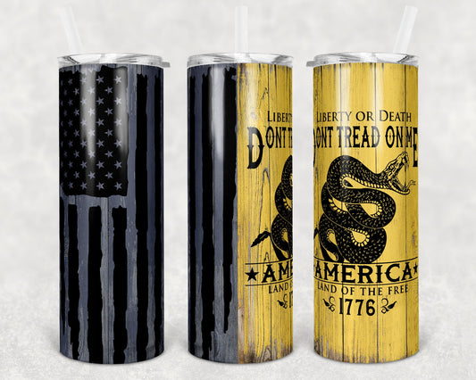 20 oz Skinny Tumbler Sublimation Design Template Flag Dont Tread Faux Wood Design