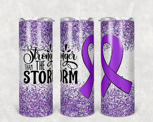 20 oz Skinny Tumbler Sublimation Glitter Purple Cancer Awareness Straight and Warped Design