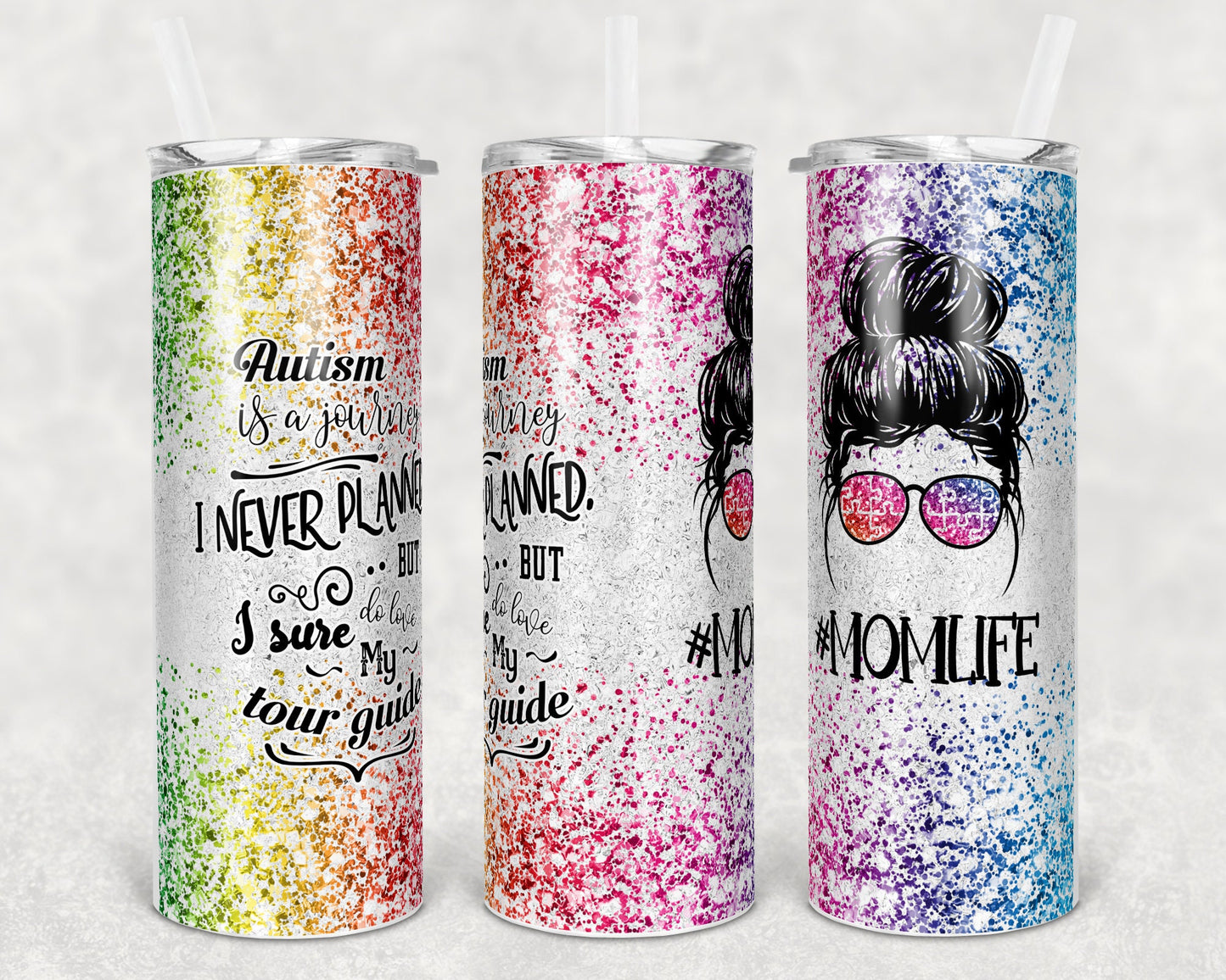 20 oz Skinny Tumbler Sublimation Design Template Autism Awareness Mom Print Transfer
