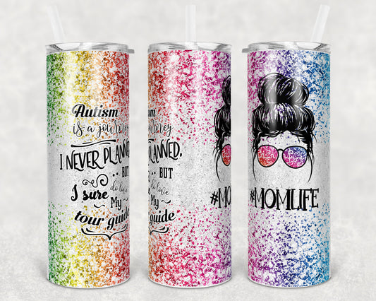 20 oz Skinny Tumbler Sublimation Design Template Autism Awareness Mom Print Transfer