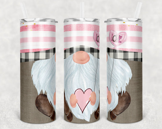 20 oz Skinny Tumbler Sublimation Design Template Gnome Valentines Day Love Straight and Warped Design