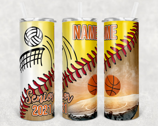 20 oz Skinny Tumbler Softball Volleyball Basketball Senior Sublimation Design Print Transfer