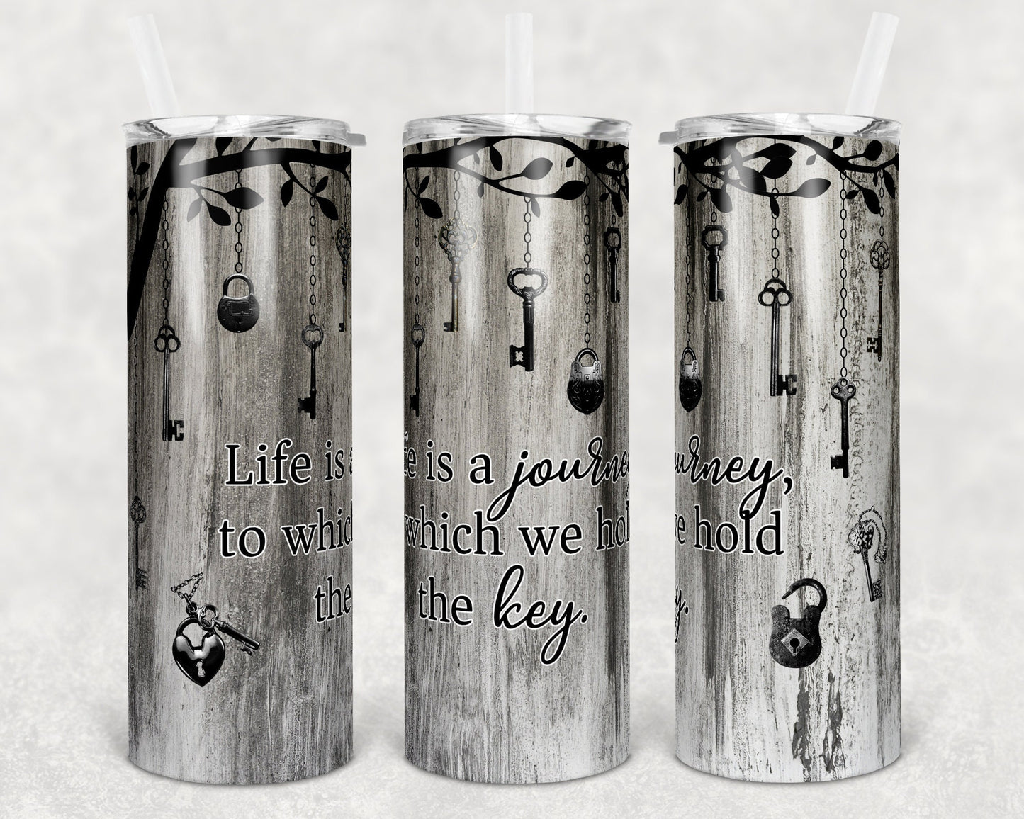 20 oz Skinny Tumbler Sublimation Design Template Life is a Journey we hold the key Straight Warped