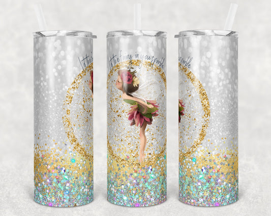 20 oz Skinny Tumbler Glitter Gold Fairy Sparkle Seamless Sublimation Design