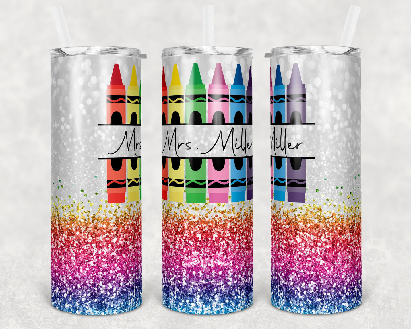 20 oz Skinny Tumbler Rainbow Glitter Teacher Tumbler Sublimation Design