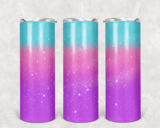 20 oz Skinny Tumbler Sublimation Design Template teal purple pink Glitter Ombre Straight and Warped