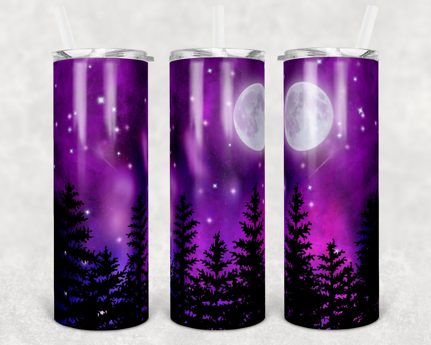 20 oz Skinny Tumbler Sublimation Design Template Galaxy Night Sky Silhouette