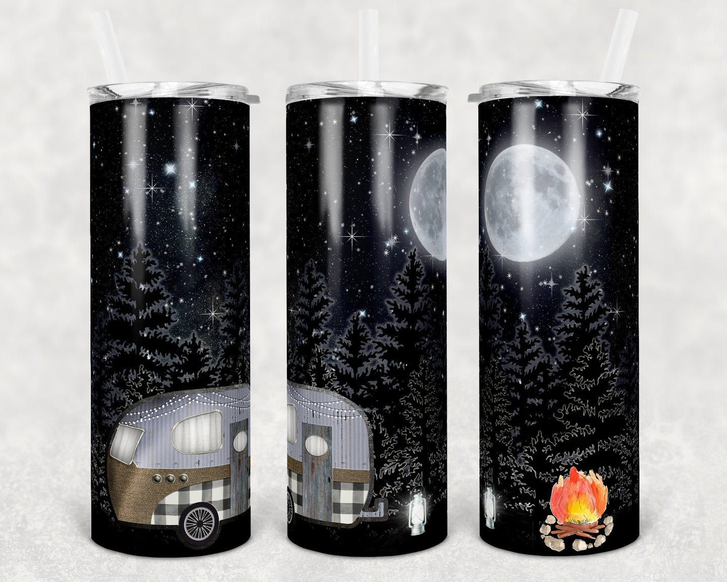 20 and 30 oz Skinny Tumbler Camper Vintage Trailer Night Sky Camping Sublimation