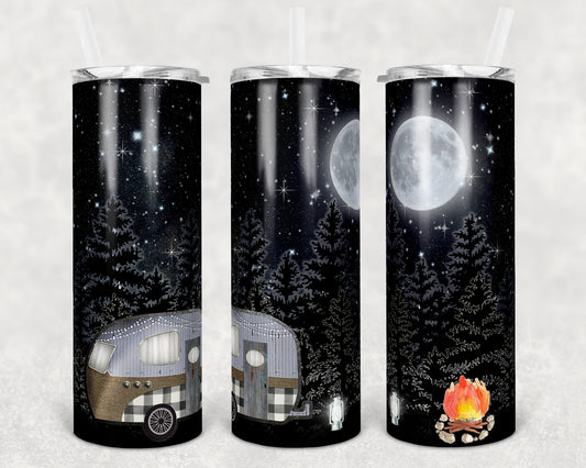 20 and 30 oz Skinny Tumbler Camper Vintage Trailer Night Sky Camping Sublimation