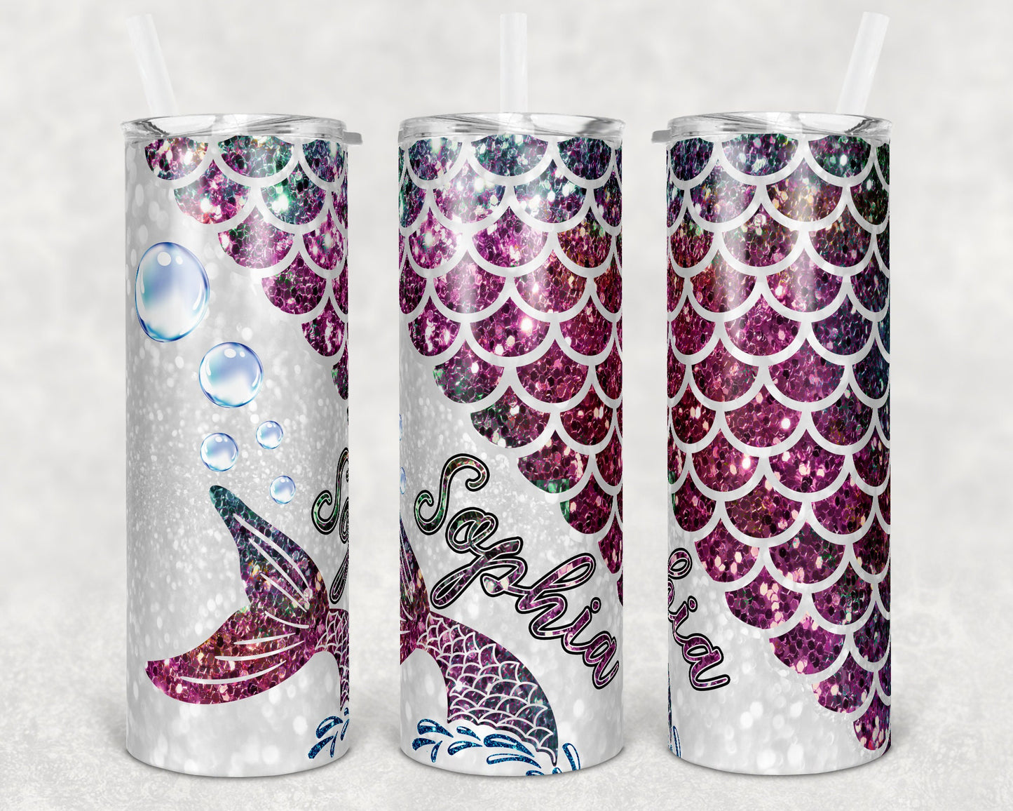 20 oz Skinny Tumbler Sublimation Design Template Glitter Mermaid Scales Tail
