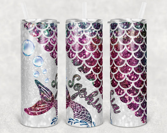 20 oz Skinny Tumbler Sublimation Design Template Glitter Mermaid Scales Tail