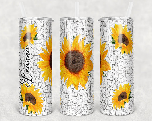 20 oz Skinny Tumbler Sunflowers Crackle Paint Sublimation Design Print Transfer