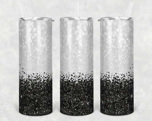 20 oz Skinny Tumbler Sublimation Design Glitter Confetti Black Straight and Warped Design