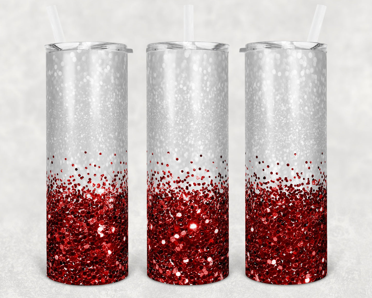 20 oz Skinny Tumbler Sublimation Design Glitter Confetti Red Straight and Warped Design