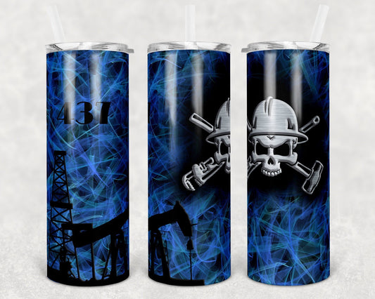 20 oz Skinny Tumbler Oilfield Oil Skull Sublimation Design Print Transfer