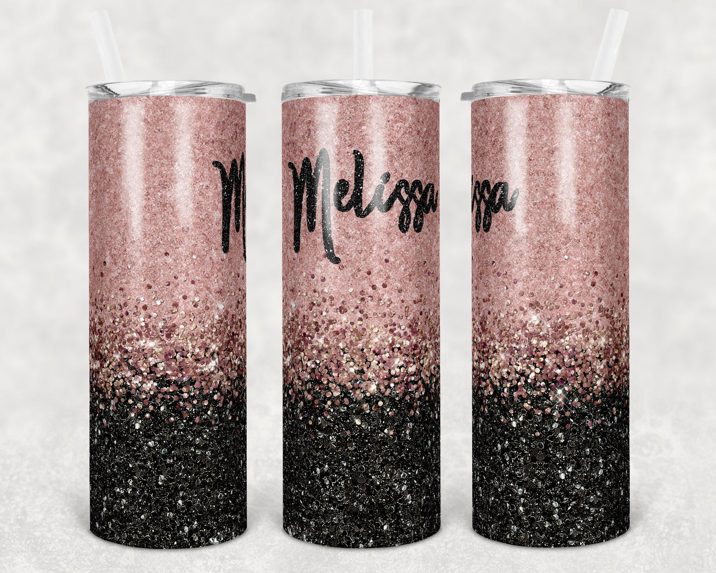 20 oz Skinny Tumbler Sublimation Design Template Glitter Rose Gold Black Straight and Warped Design