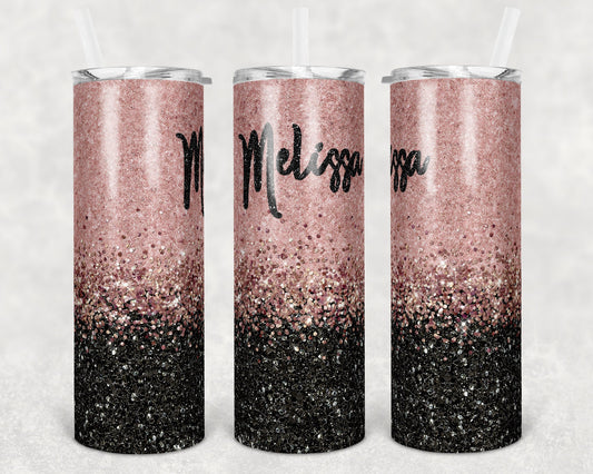 20 oz Skinny Tumbler Sublimation Design Template Glitter Rose Gold Black Straight and Warped Design