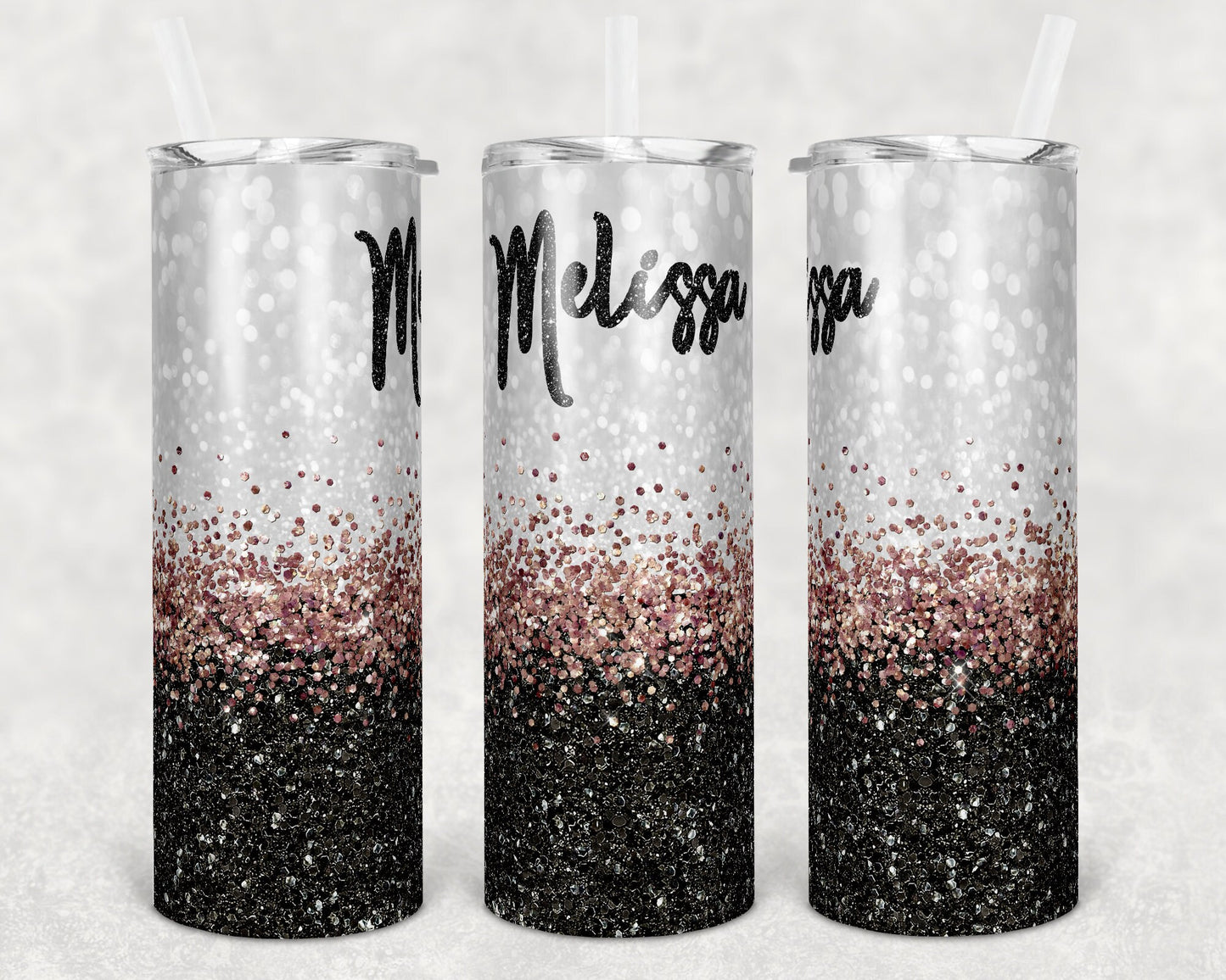 20 oz Skinny Tumbler Sublimation Design Template Glitter Rose Gold Black white Straight and Warped