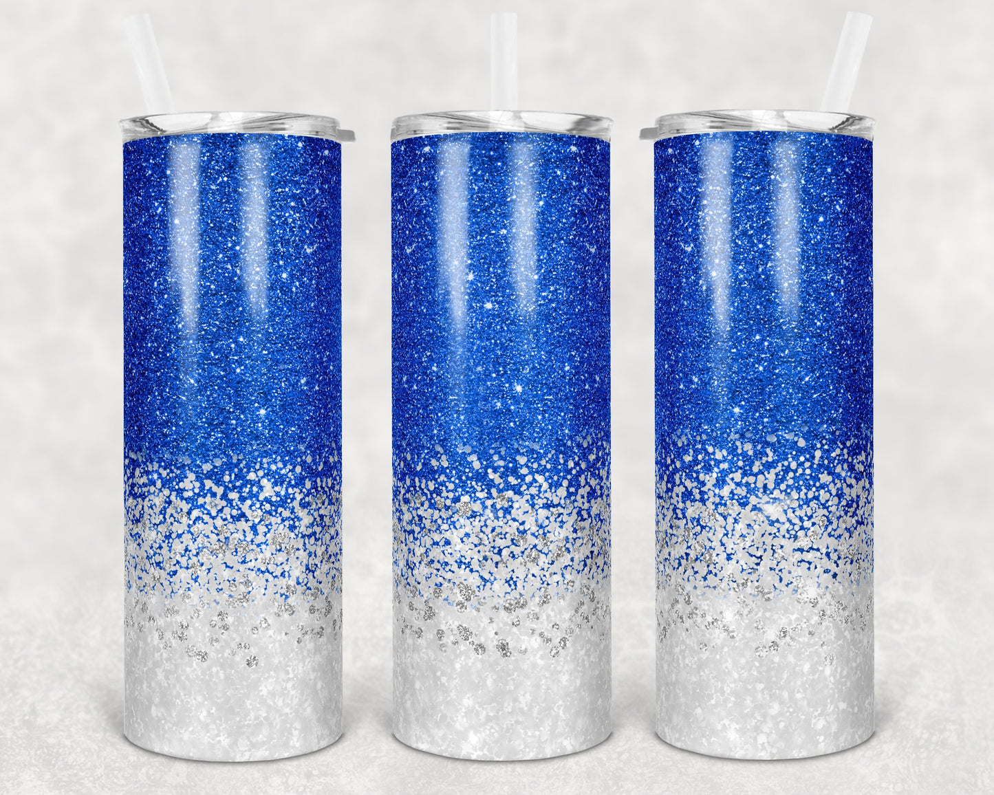 20 oz Skinny Tumbler Sublimation Design Template Glitter Confetti Blue White Straight and Warped Design