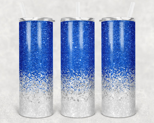 20 oz Skinny Tumbler Sublimation Design Template Glitter Confetti Blue White Straight and Warped Design