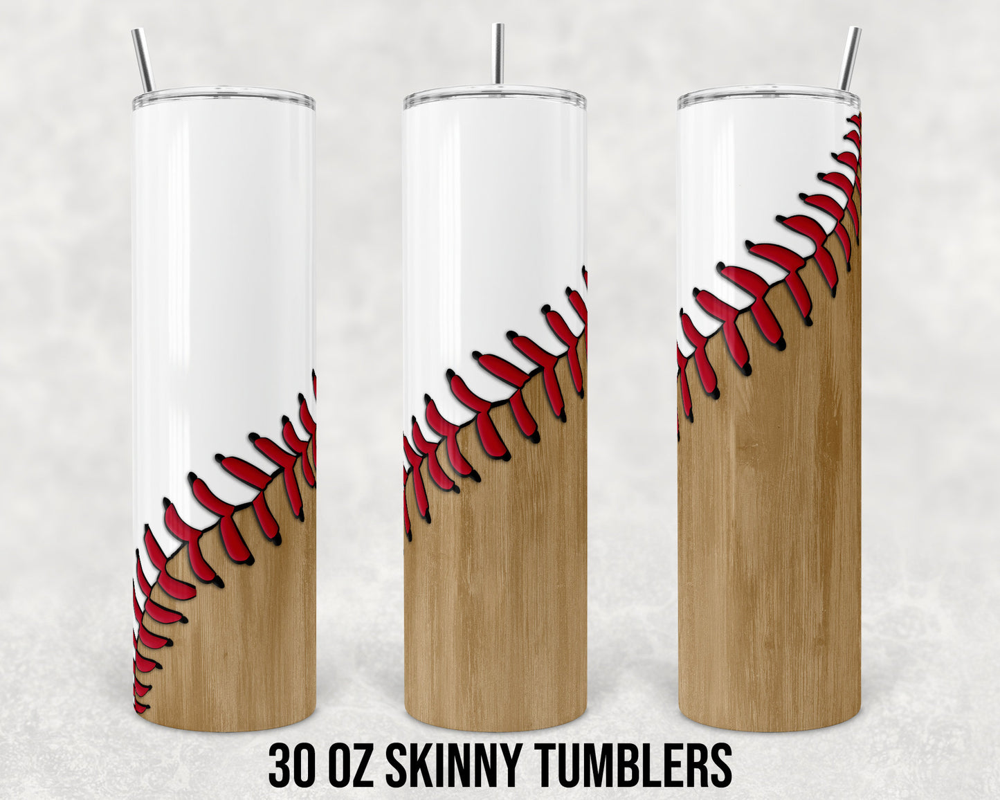 30 oz Skinny Tumbler Sublimation Design Template Baseball Laces and Wood Bat Straight and Warped
