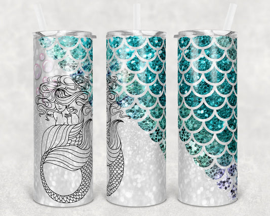 20 oz Skinny Tumbler Sublimation Design Template Glitter Mermaid Scales Tail