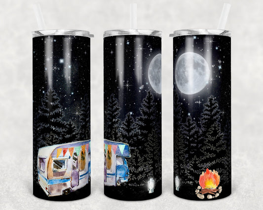 20 oz Skinny Tumbler Camper Vintage Motorhome Night Sky Camping Sublimation Design Dwnld