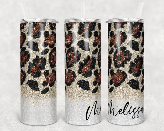 20 oz Skinny Tumbler Sublimation Design Template Champagne Brown Black Leopard Straight Warped Design