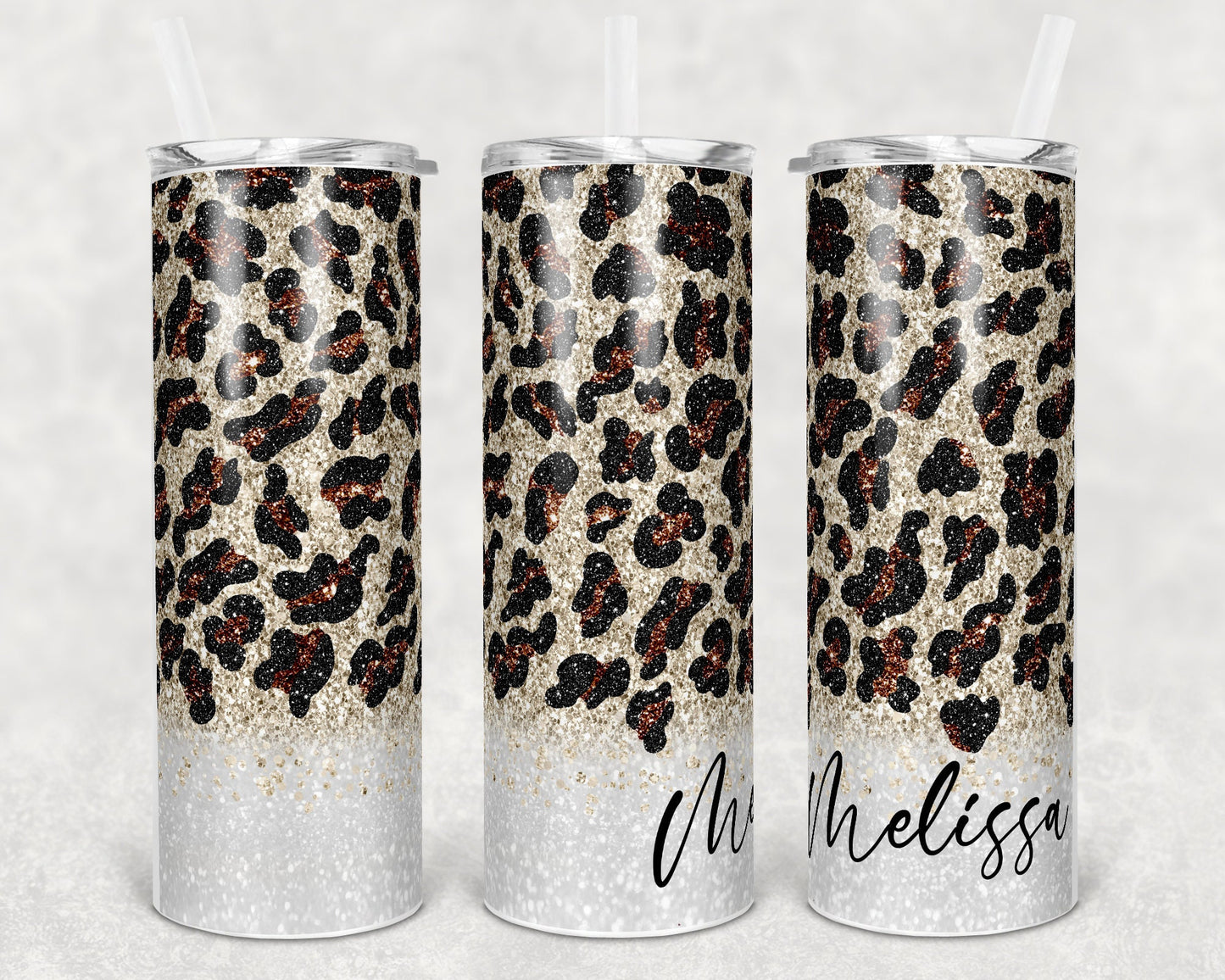 20 oz Skinny Tumbler Sublimation Design Template Champagne Brown Black Leopard Straight Warped Design