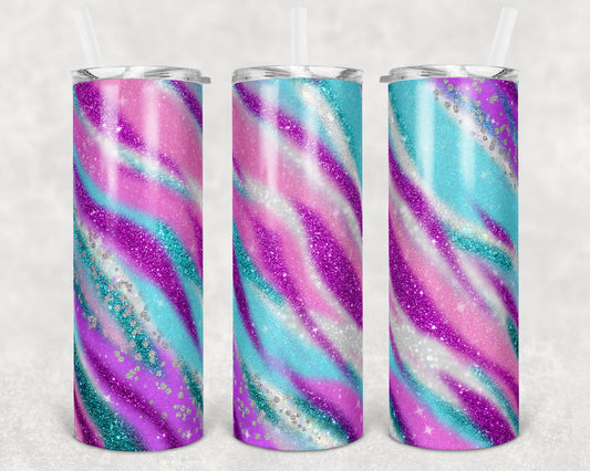 20 oz Skinny Tumbler Sublimation Template Agate Milky Way Glitter Aqua Pink Purple Straight and Warped Design