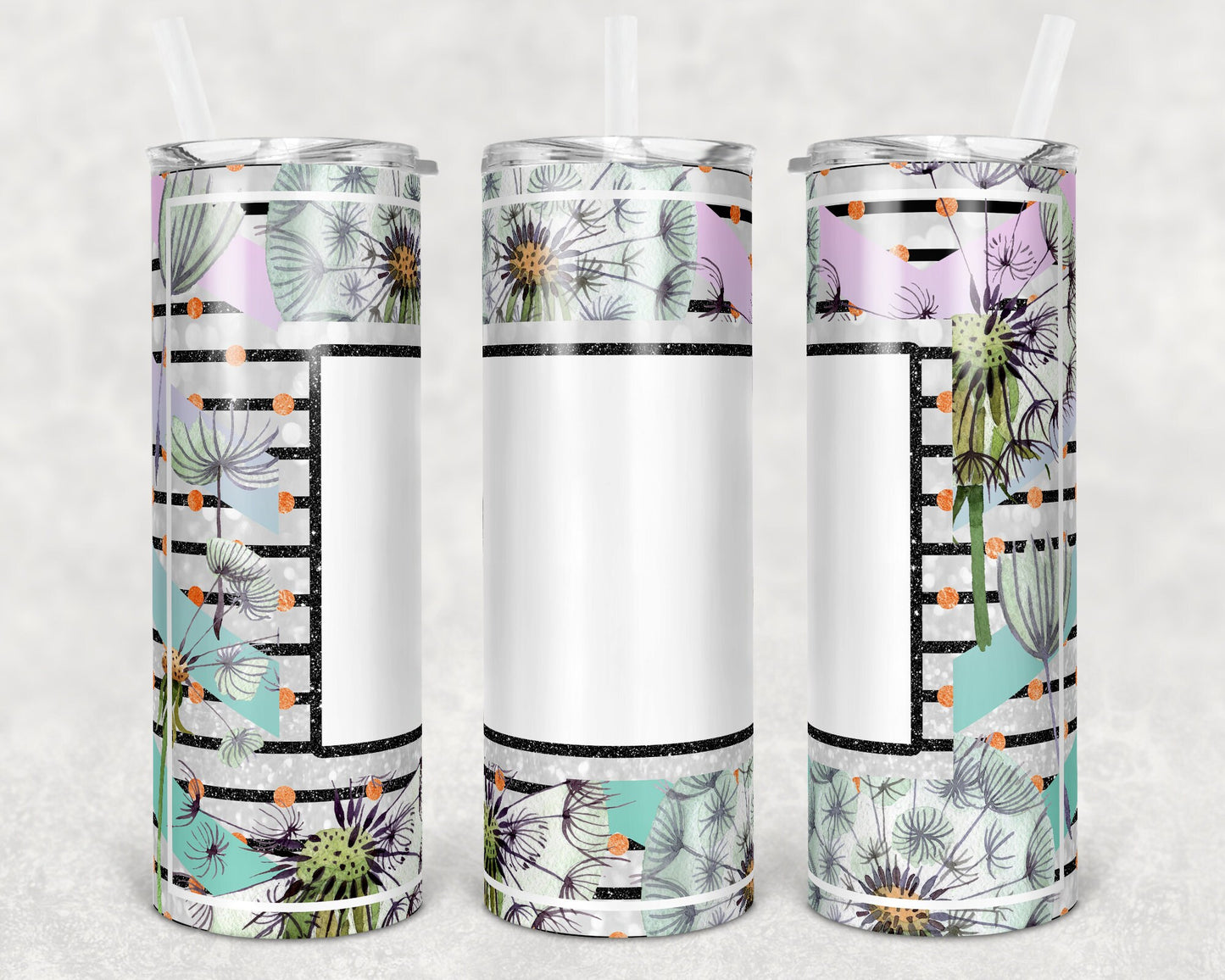 20 oz Skinny Tumbler Polka Dot Floral Dandelion Frame Sublimation Design Print Transfer