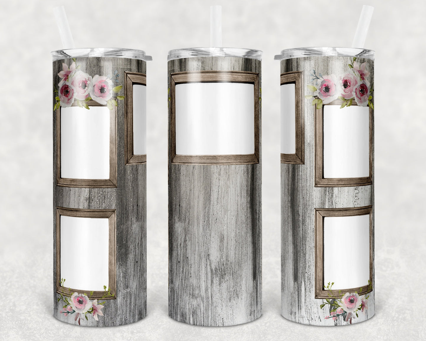 20 oz Skinny Tumbler Picture Frame Tumbler Floral photos Sublimation Design