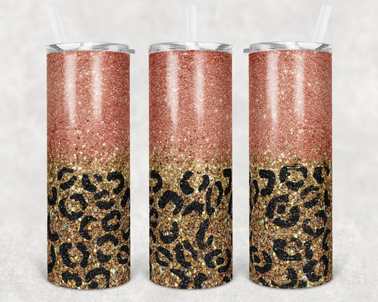 20 oz Skinny Tumbler Sublimation Design Template Glitter Gold Coral Leopard Straight and Warped Design