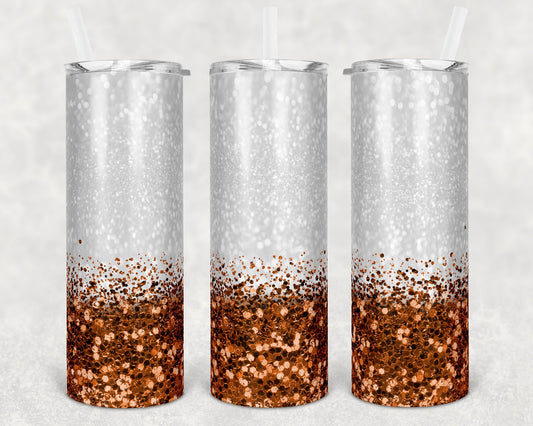 20 oz Skinny Tumbler Sublimation Design Glitter Confetti Orange Straight and Warped Design