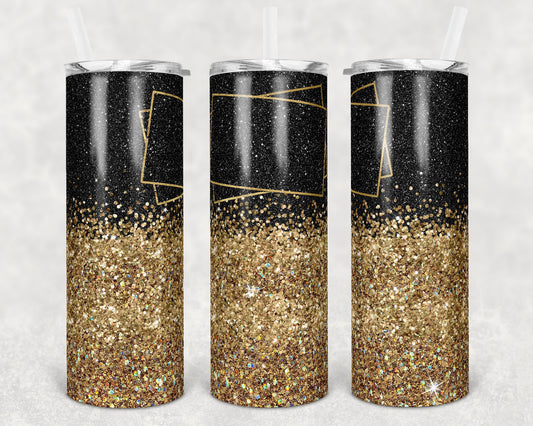 20 oz Skinny Tumbler Gold Frame Gold Black Glitter Sublimation Design Print Transfer
