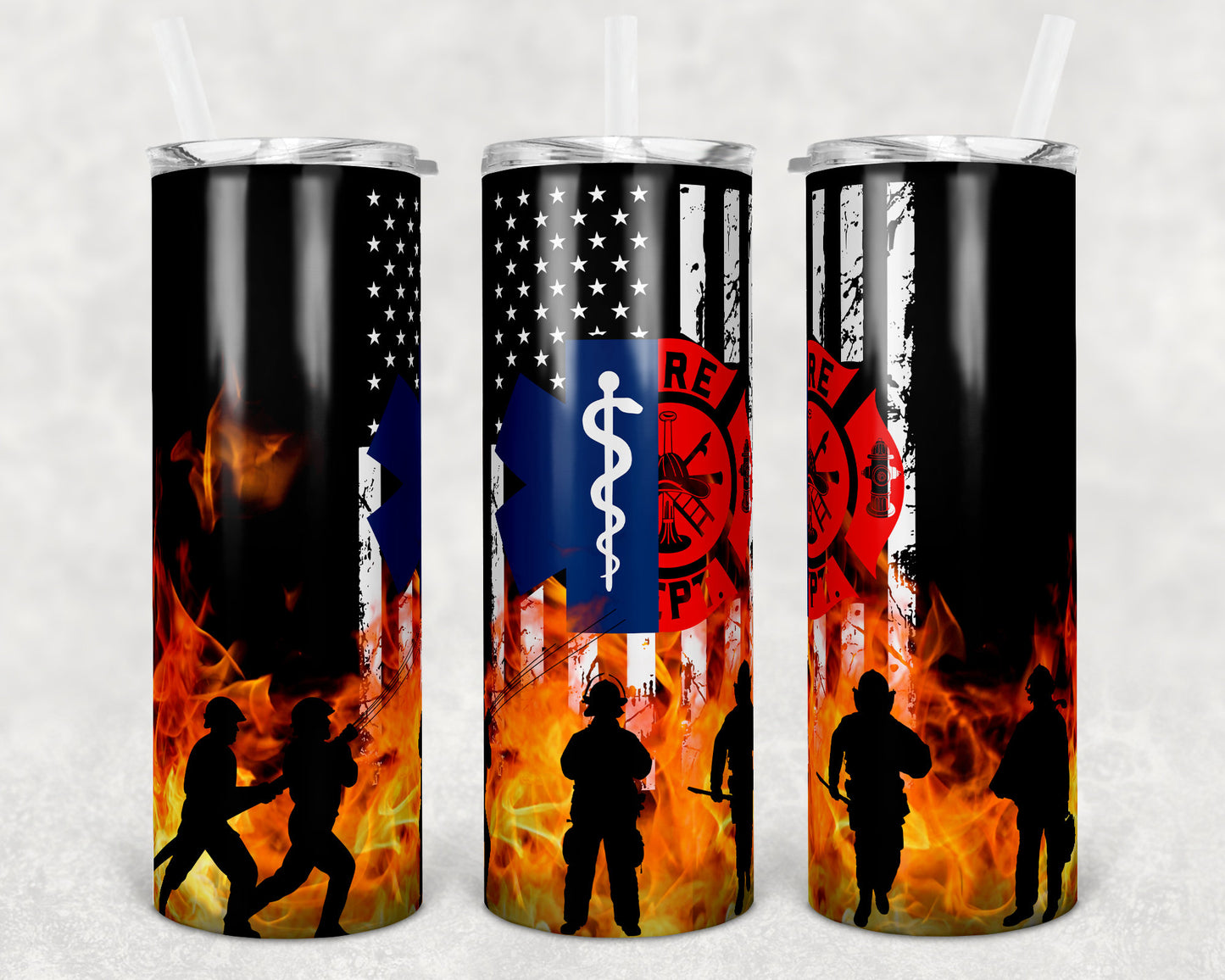 20 oz Skinny Tumbler Sublimation Design Template Firefighter Fire Dept EMS Design