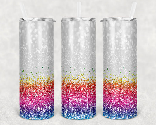 20 oz Skinny Tumbler Sublimation Design Glitter Confetti Rainbow Straight and Warped Design