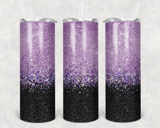 20 oz Skinny Tumbler Sublimation Design Template Glitter Confetti Lavendar Black Straight Warped Design