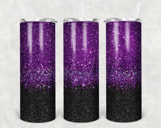 20 oz Skinny Tumbler Sublimation Design Template Glitter Confetti Purple Black Straight Warped Design