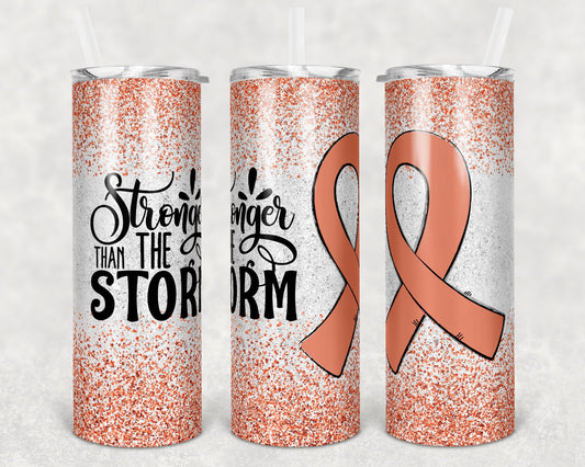 20 oz Skinny Tumbler Sublimation Glitter Peach Cancer Awareness Blank Straight and Warped Design