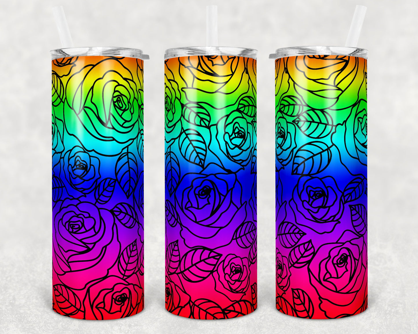 20 oz Skinny Tumbler Rose Rainbow Sublimation Design Print Transfer