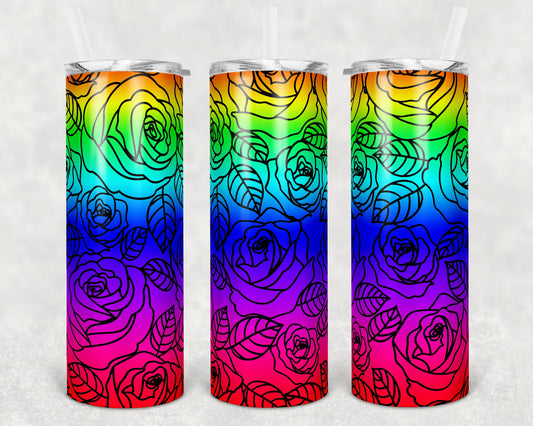 20 oz Skinny Tumbler Rose Rainbow Sublimation Design Print Transfer