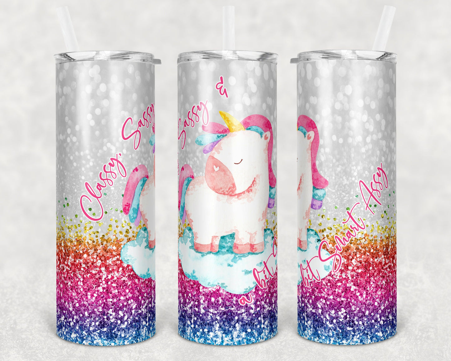 20 oz Skinny Tumbler Sublimation Design Template Classy Sassy Smart Assy Unicorn Straight and Warped Design tumblers