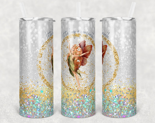 20 oz Skinny Tumbler Glitter Gold Fairy Sparkle Seamless Sublimation Design